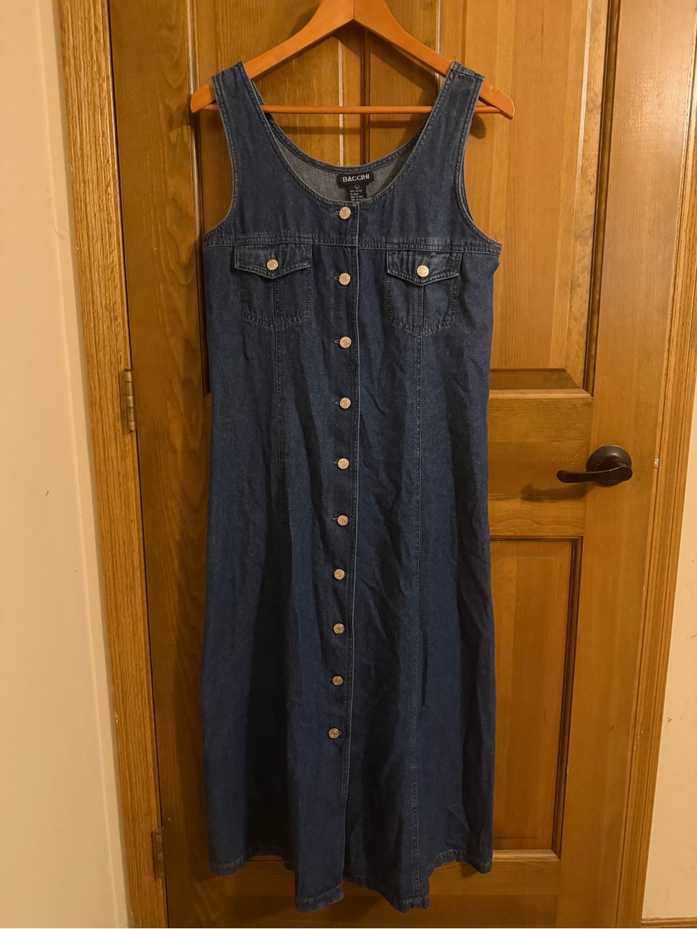 Vintage Baccini Blues Denim Button Front Maxi Dress Large